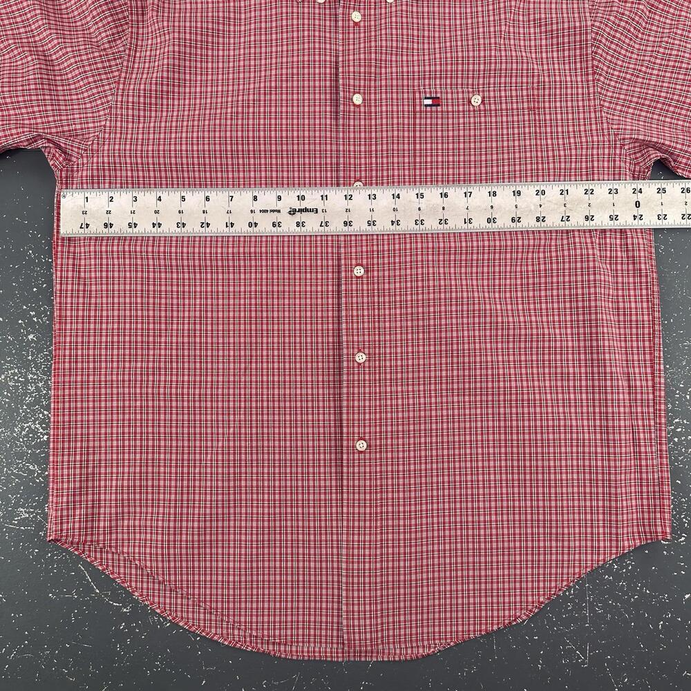 VTG Tommy Hilfiger Dress Shirt Mens Large Micro Check Red Black  Short Sleeve - Picture 4 of 6